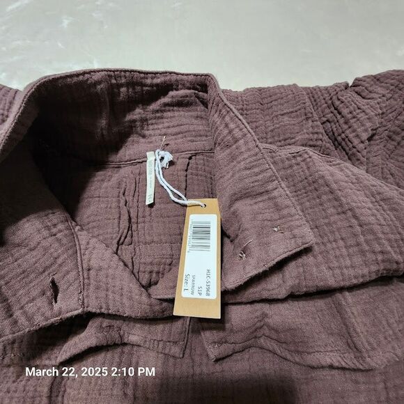 Hello Nite Women's Large Long Sleeve Button Up Adj Sleeve Mandarin Collar Cotton - Picture 3 of 9